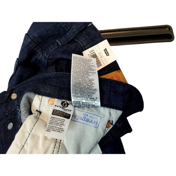 NEW Levis 501 Original Fit 30x32 100% Cotton Dark Wash Denim Jeans Black Button - Picture 10 of 11